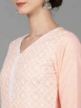 Women Peach Poly Silk Embroidered Kurta Sharara With Dupatta
